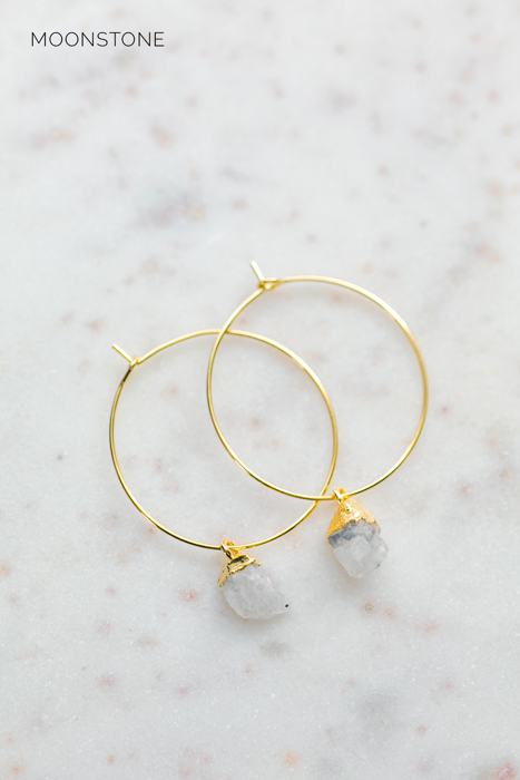 Raw Gemstone Birthstone Hoop Earrings