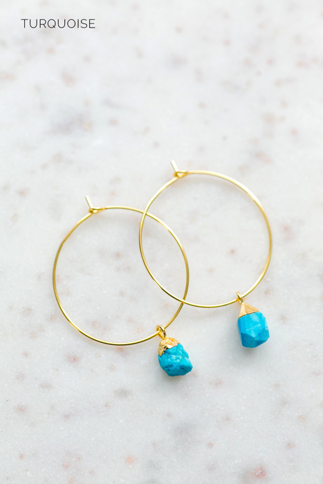 Raw Gemstone Birthstone Hoop Earrings