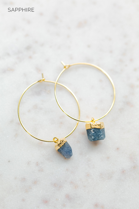 Raw Gemstone Birthstone Hoop Earrings