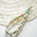 White & Green Floral Macrame Knit Keychain