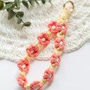 Peach Floral Macrame Knit Keychain