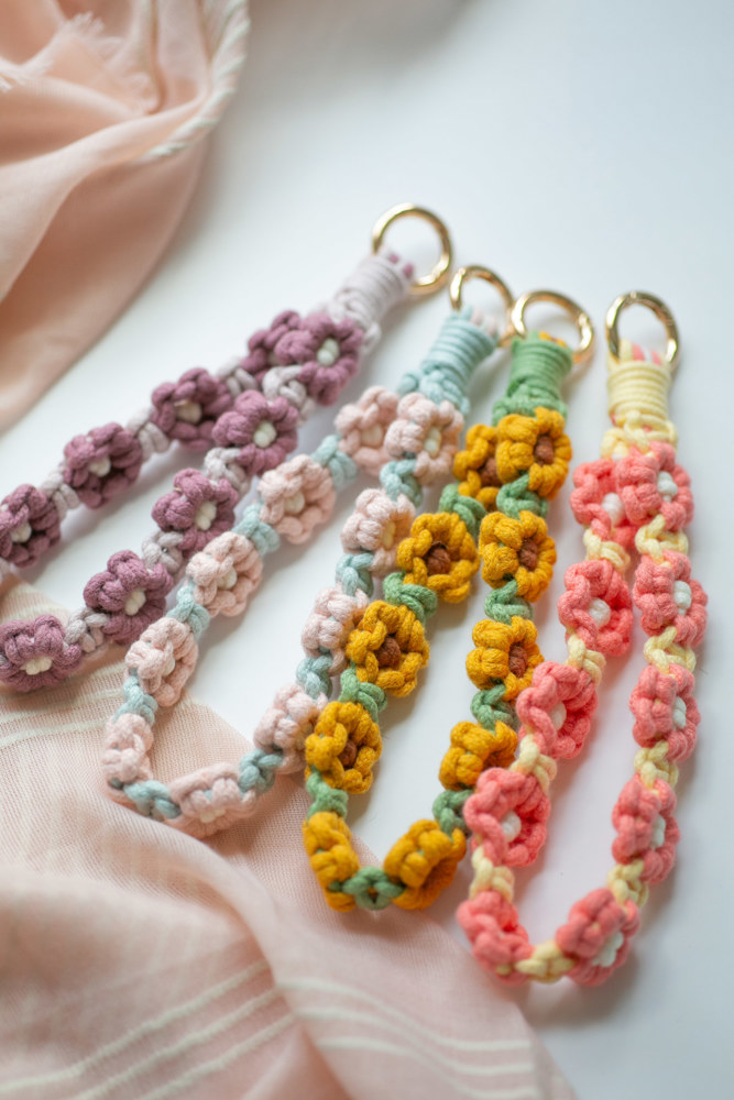 Floral Macrame Knit Keychain