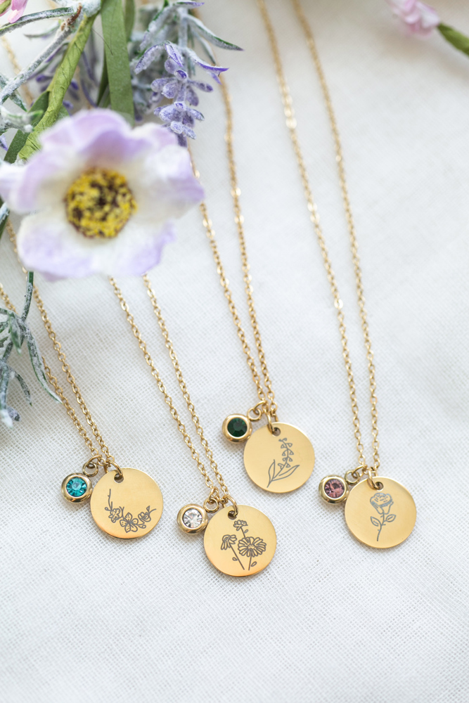 Birthstone and Birth Flower Necklace