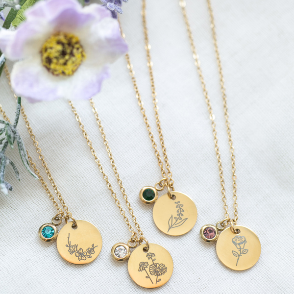 Birthstone and Birth Flower Necklace