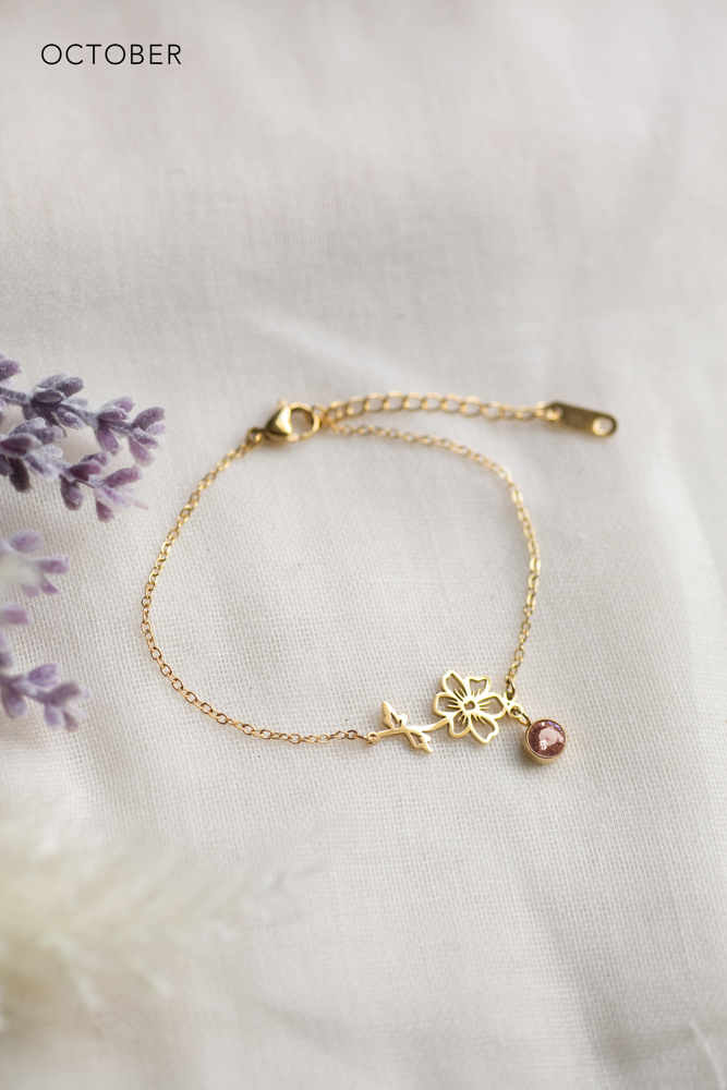 Birthstone and Birth Flower Bracelet