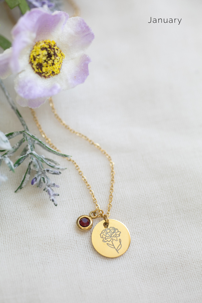 Birthstone and Birth Flower Necklace