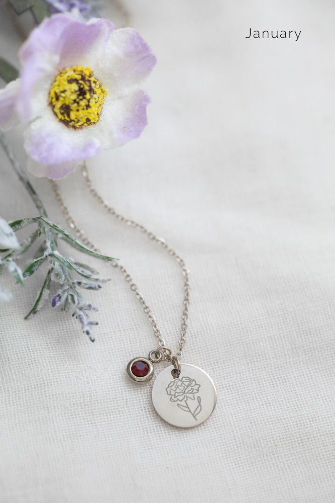 Birthstone and Birth Flower Necklace