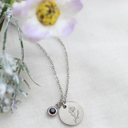 February Silver Birthstone and Birth Flower Necklace