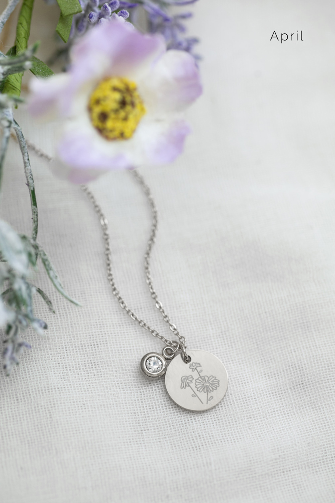 Birthstone and Birth Flower Necklace