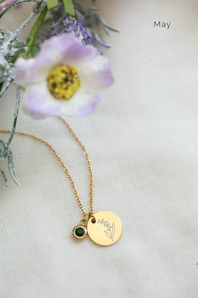 Birthstone and Birth Flower Necklace