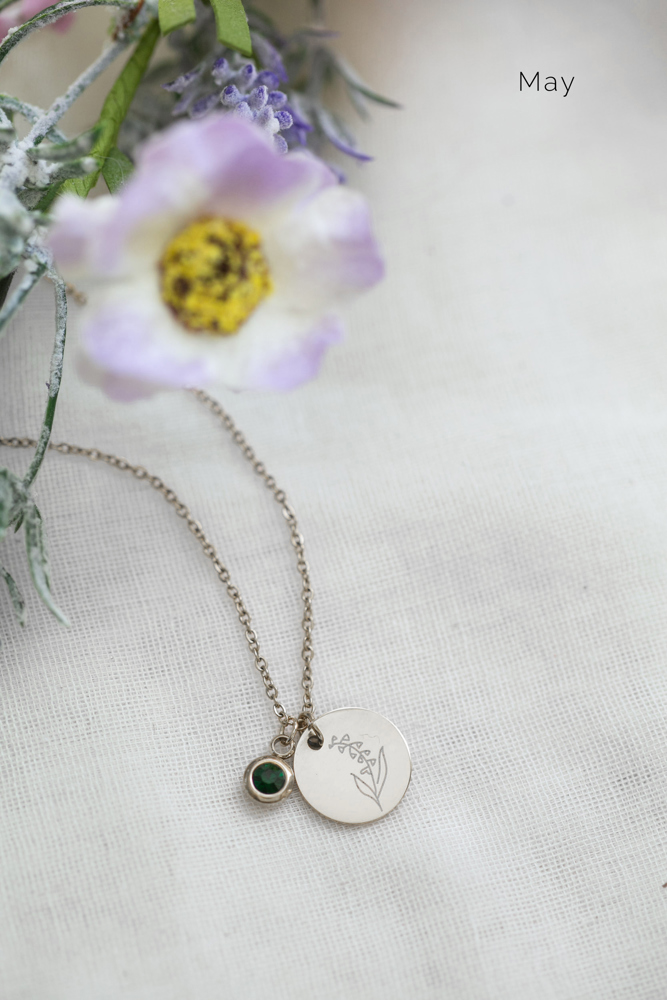 Birthstone and Birth Flower Necklace