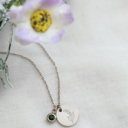 May Silver Birthstone and Birth Flower Necklace