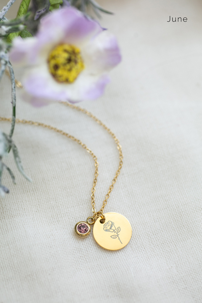 Birthstone and Birth Flower Necklace