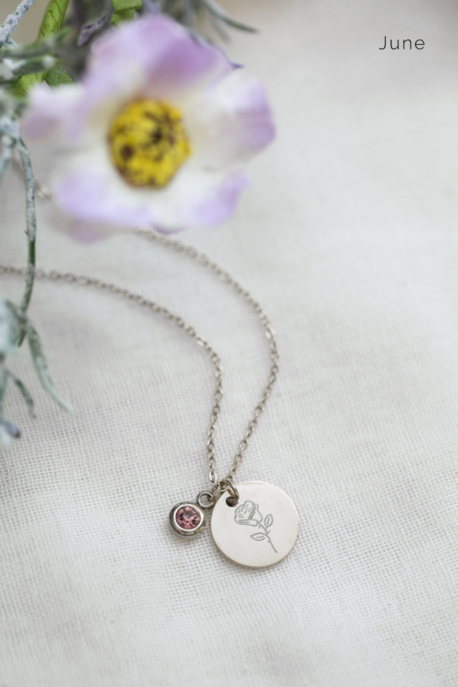 Birthstone and Birth Flower Necklace