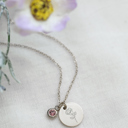 June Silver Birthstone and Birth Flower Necklace