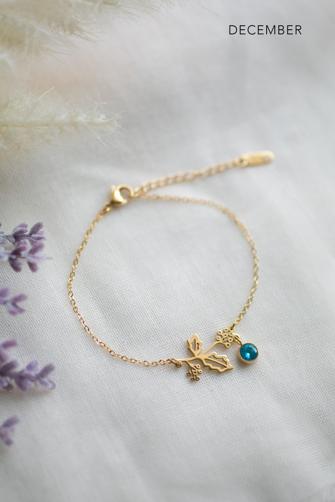 Birthstone and Birth Flower Bracelet