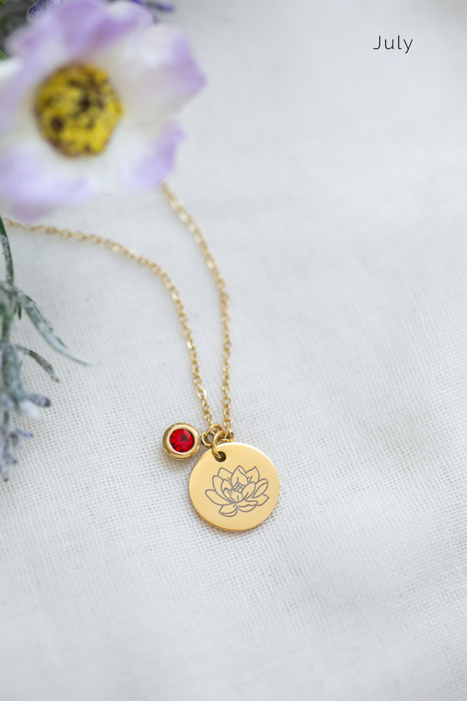 Birthstone and Birth Flower Necklace