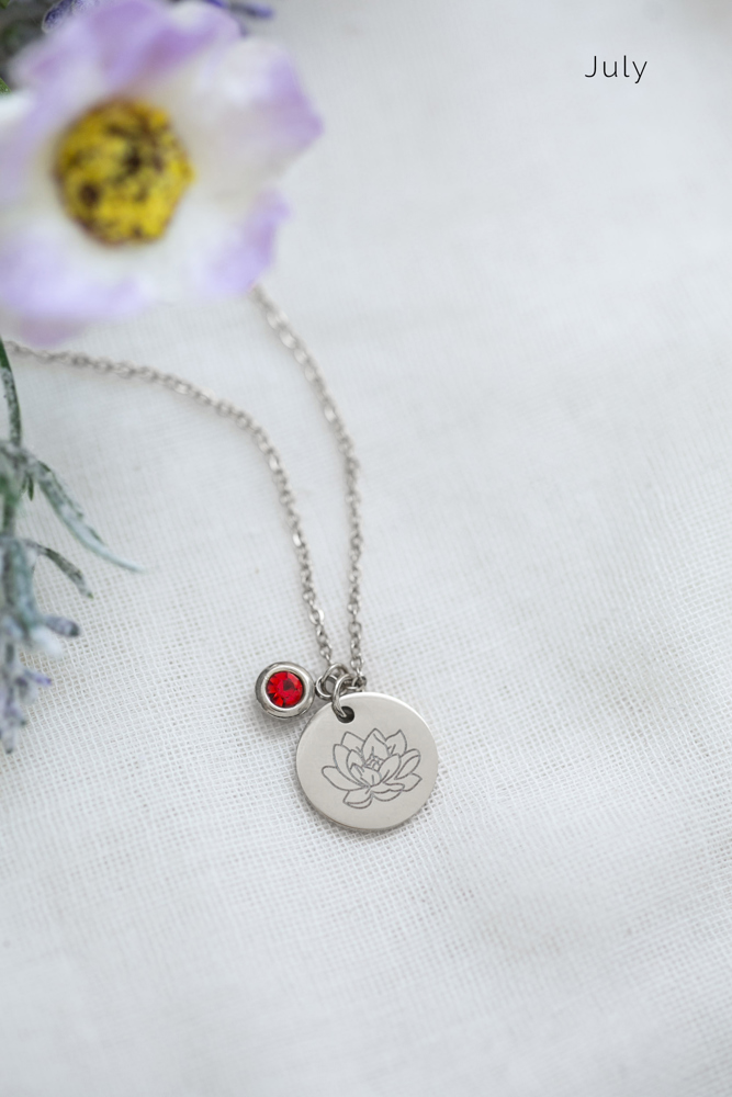 Birthstone and Birth Flower Necklace