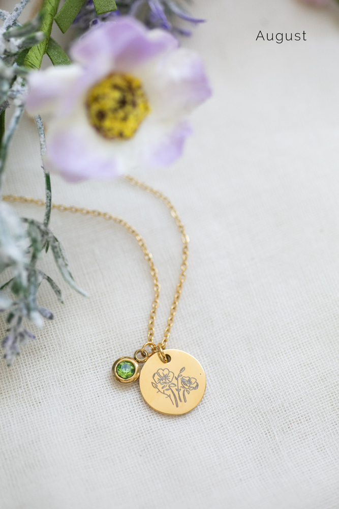 Birthstone and Birth Flower Necklace