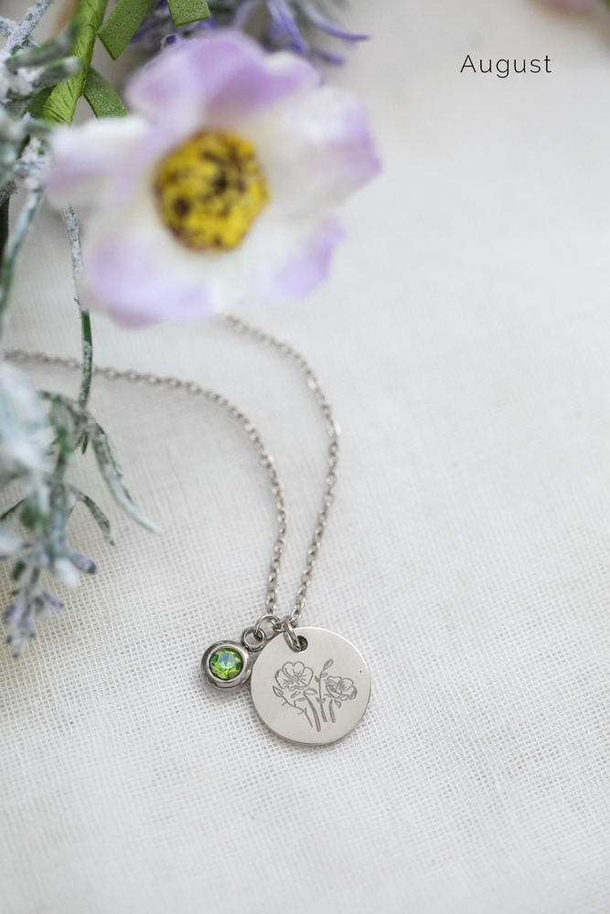 Birthstone and Birth Flower Necklace