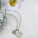 August Silver Birthstone and Birth Flower Necklace