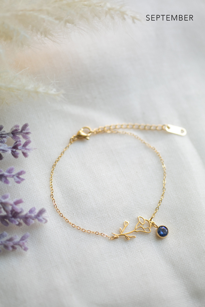 Birthstone and Birth Flower Bracelet