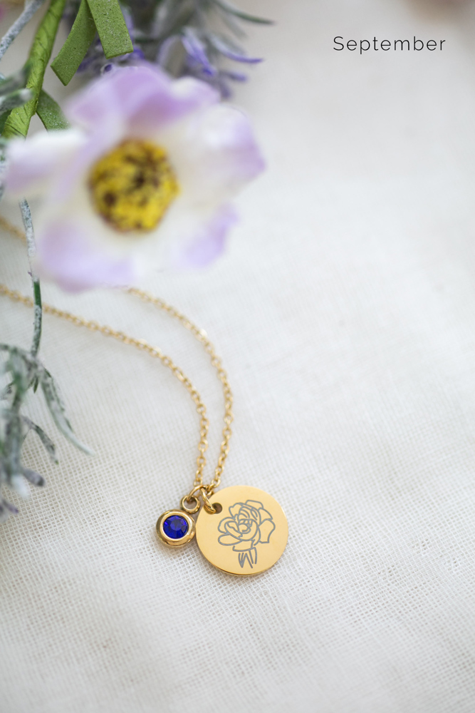 Birthstone and Birth Flower Necklace