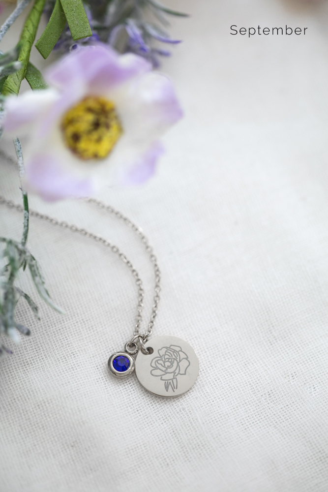 Birthstone and Birth Flower Necklace