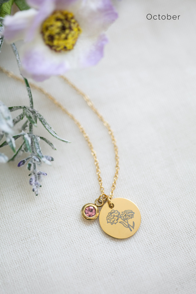 Birthstone and Birth Flower Necklace