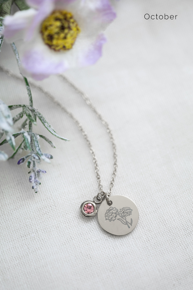 Birthstone and Birth Flower Necklace