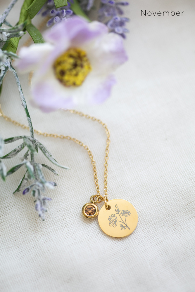 Birthstone and Birth Flower Necklace