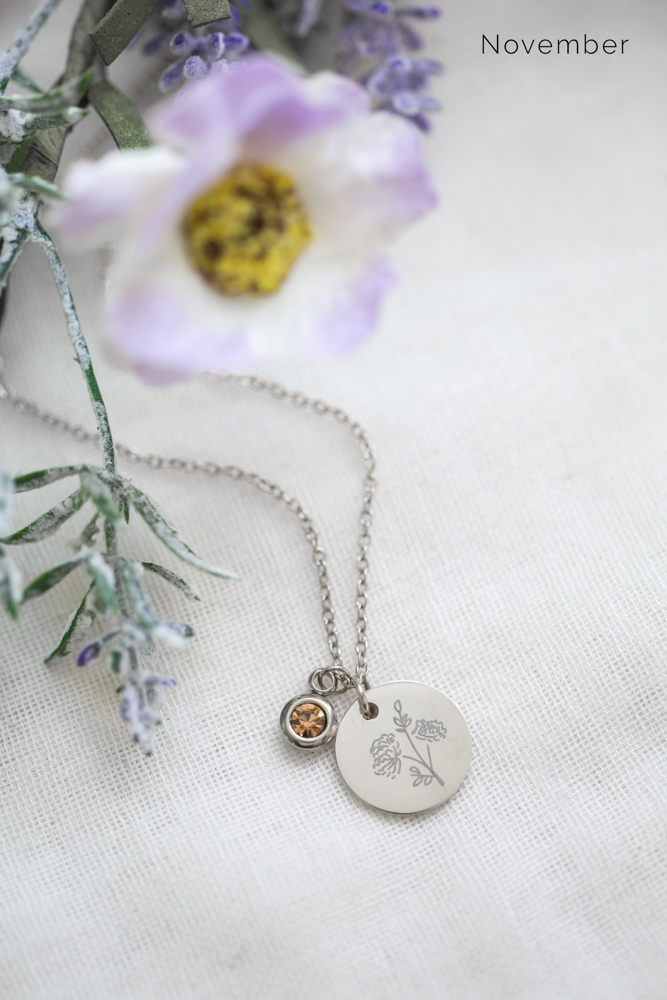 Birthstone and Birth Flower Necklace