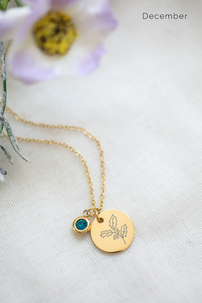 Birthstone and Birth Flower Necklace