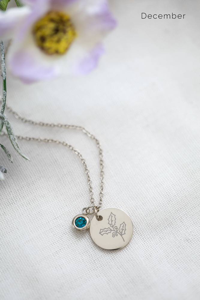 Birthstone and Birth Flower Necklace