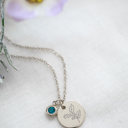 December Silver Birthstone and Birth Flower Necklace