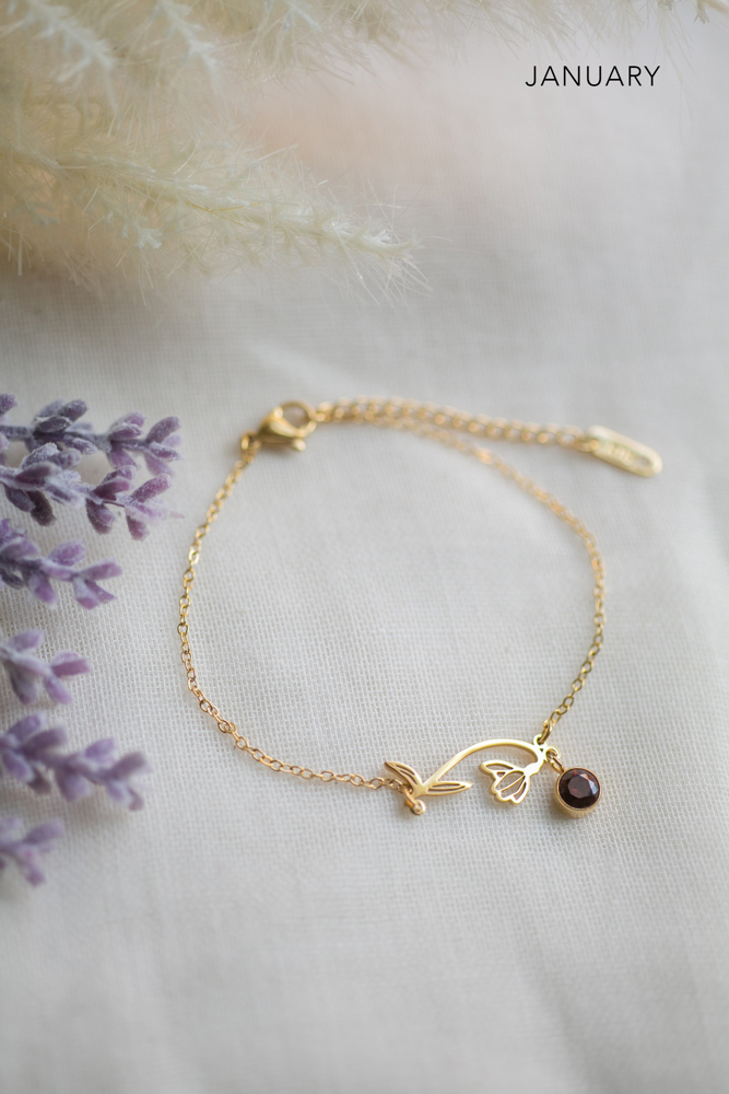 Birthstone and Birth Flower Bracelet