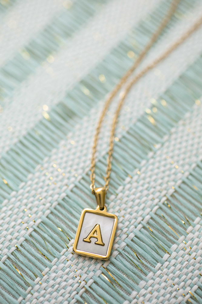 Gold Mother of Pearl Initial Letter Necklace