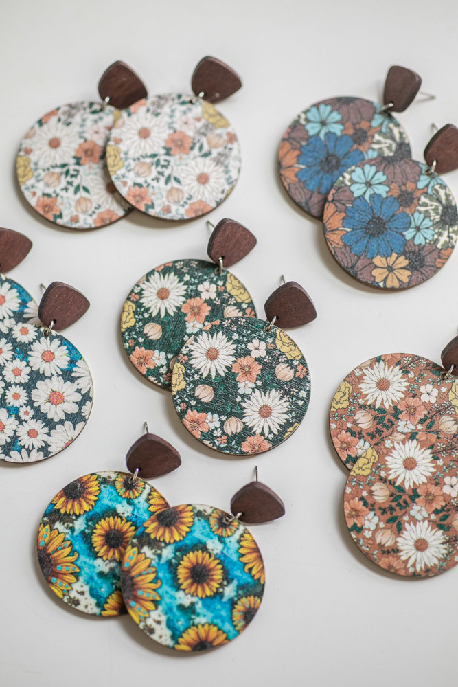 Wooden Wildflower Earrings