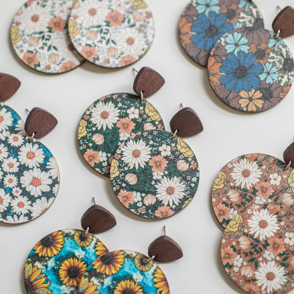 Wooden Wildflower Earrings