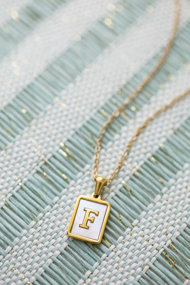 Gold Mother of Pearl Initial Letter Necklace