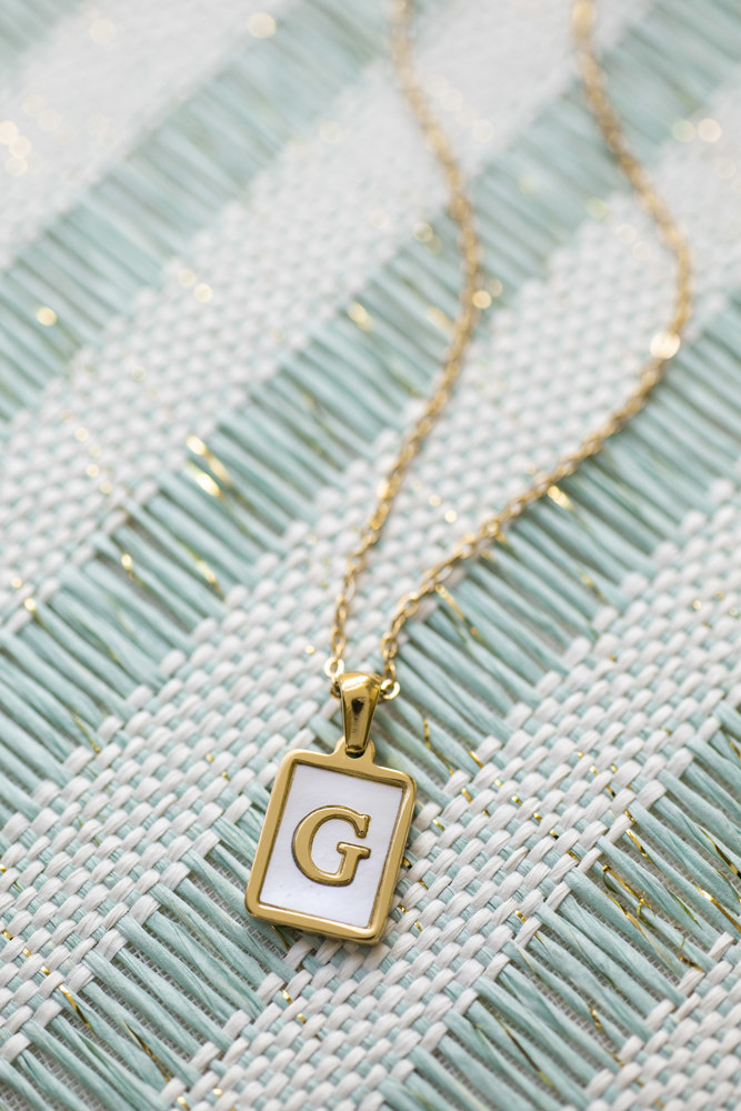 Gold Mother of Pearl Initial Letter Necklace