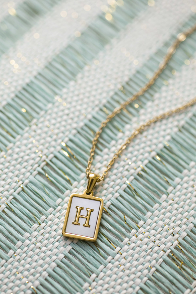 Gold Mother of Pearl Initial Letter Necklace