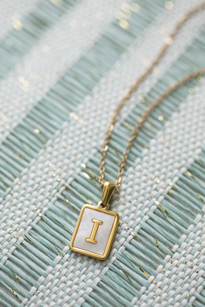 Gold Mother of Pearl Initial Letter Necklace