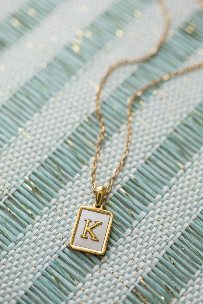 Gold Mother of Pearl Initial Letter Necklace