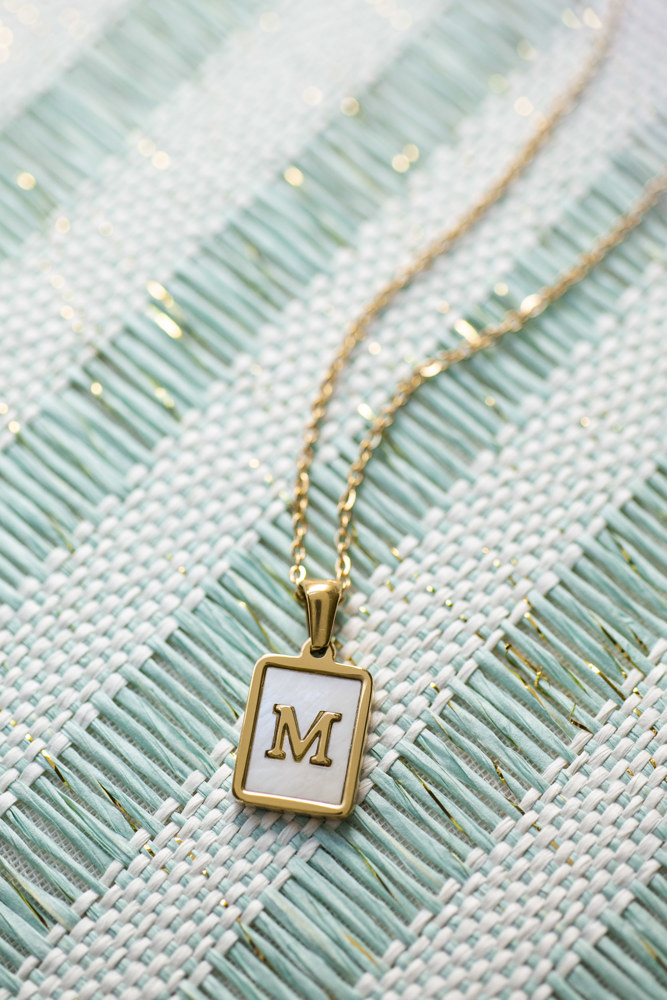 Gold Mother of Pearl Initial Letter Necklace