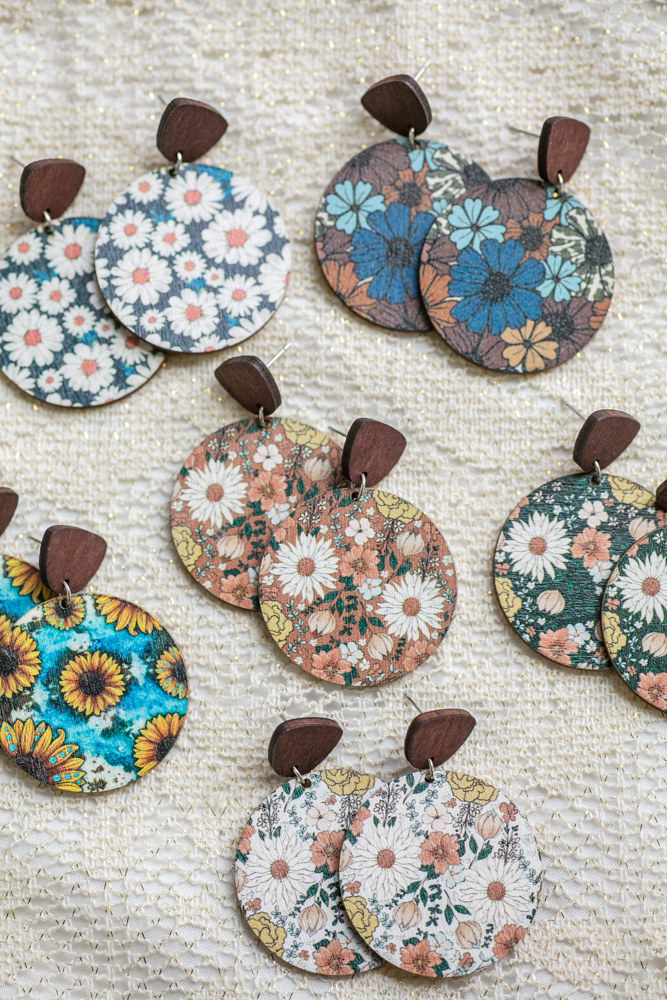 Wooden Wildflower Earrings