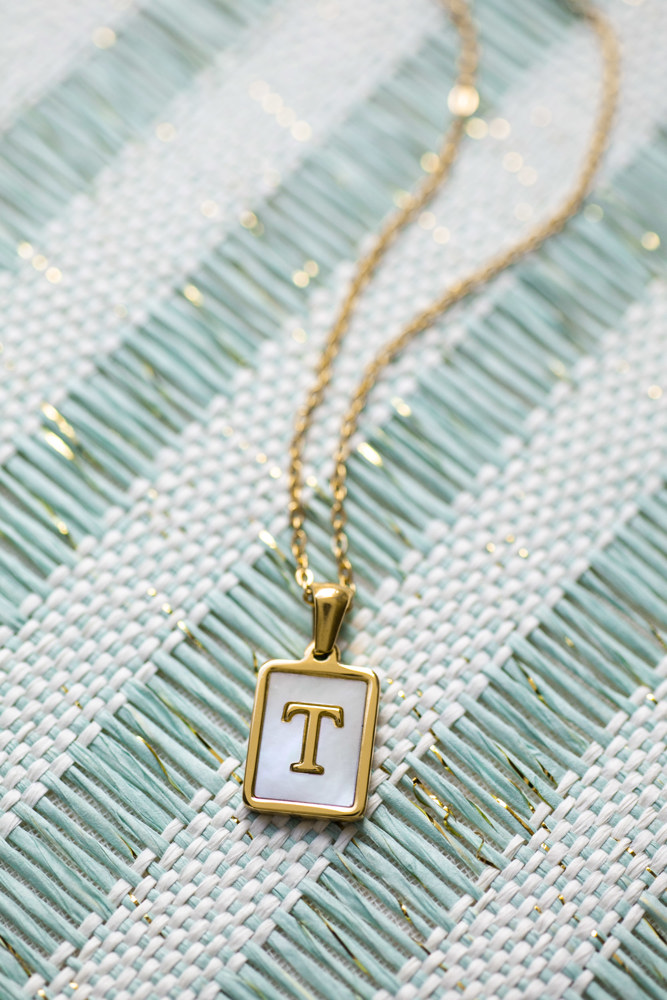 Gold Mother of Pearl Initial Letter Necklace