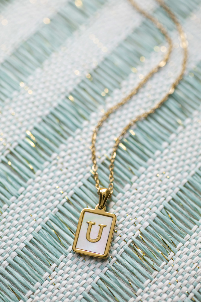 Gold Mother of Pearl Initial Letter Necklace