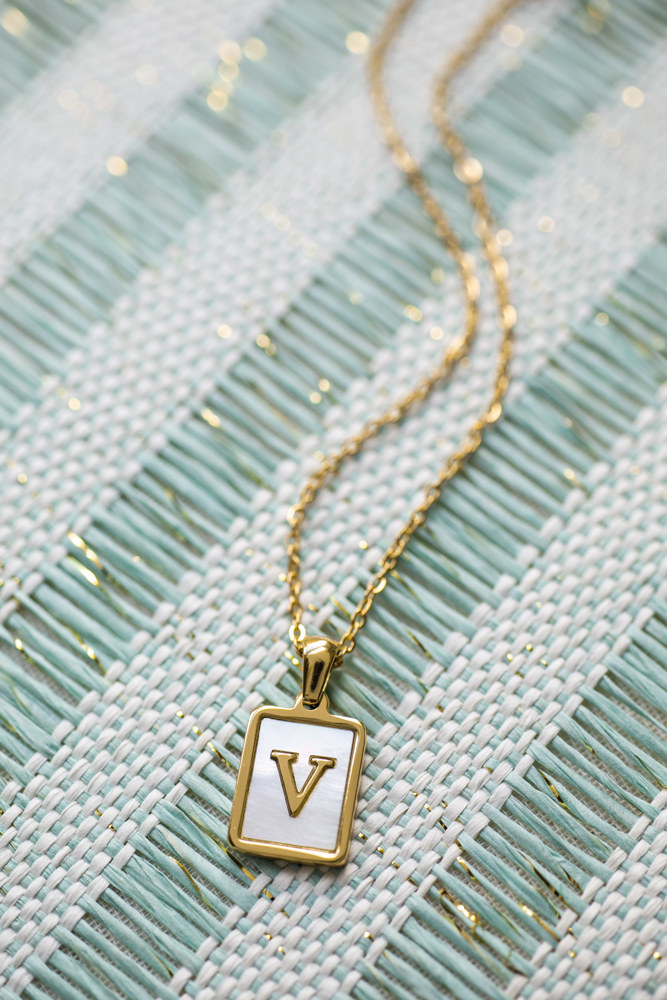 Gold Mother of Pearl Initial Letter Necklace