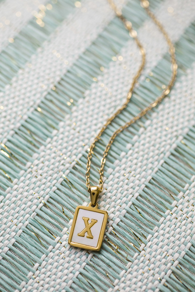 Gold Mother of Pearl Initial Letter Necklace